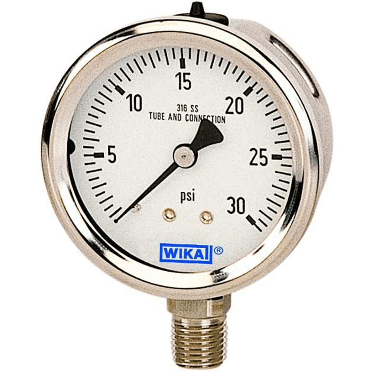 WIKA 232.53 Pressure Gauge, SS, SS Case, 2-1/2", lower mount, 1/4", Dry, 0-160 PSI